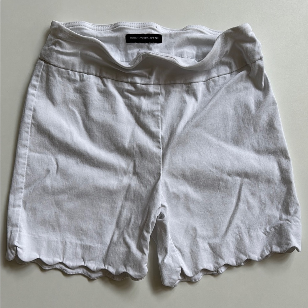 Counterparts White Bike Shorts with Elegant Scalloped Hem